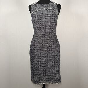 J.Crew Sheath Dress Classy Office Wool Cashmere Birdseye Gray Navy Size 2 Small‎